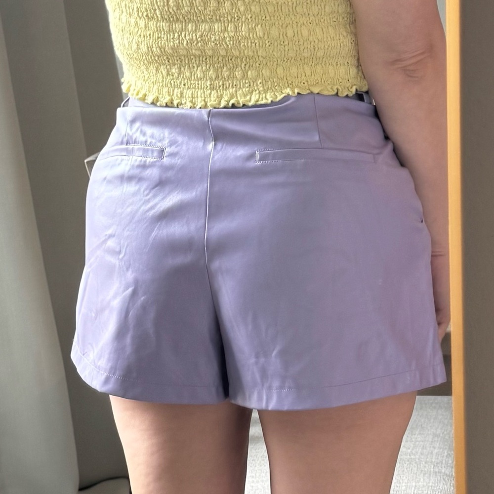 Lavender Purple Faux Leather Women's Shorts - Picture 13 of 16